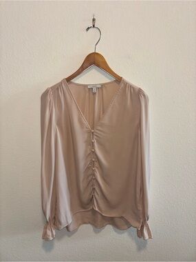 Joie Dusty Blush Button-Front V-Neck Blouse